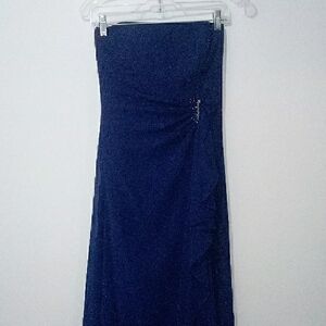 Crystel Blue Chiffon Ruffle Strapless Maxi Dress And Matching Sheer Scarf